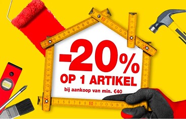 20% korting op 1 artikel naar keuze bij Hubo