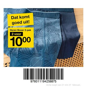 Alle heren boxers 2-pack 2 voor 10 euro