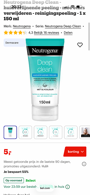 Neutrogena Deep Clean - huidverfijnende peeling - mee eters verwijderen -55%