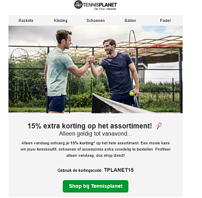 Tennisplanet: 15% korting