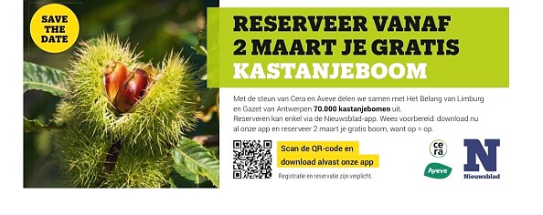 Reserveer vanaf 2 maart 2026 je Gratis kastanje 🌰 boom