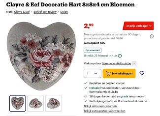 Clayre & Eef Decoratie Hart 8x8x4 cm Bloemen -73%