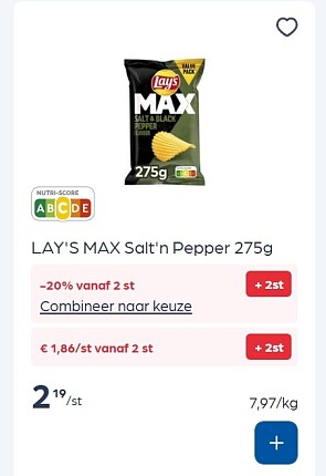 Lays chips Max 275 gram goedkoper