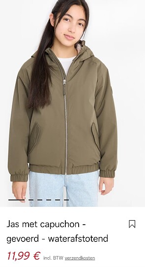 Jas met capuchon gevoerd waterafstotend -70%