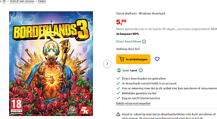 90% korting op Borderlands 3 spel