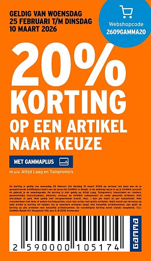 20% korting op een artikel naar keuze bij gamma