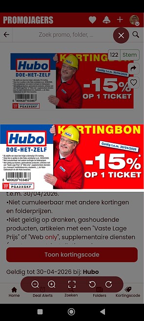 15% korting hubo