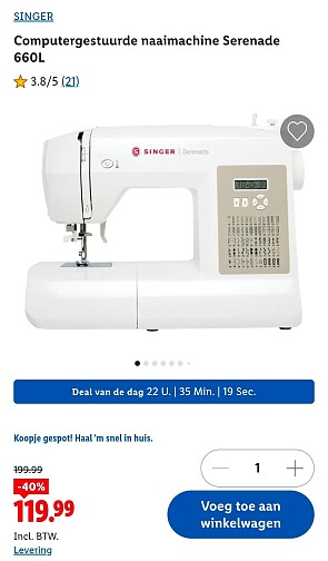 Lidl dagdeal: SINGER naaimachine -40%