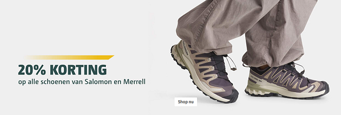20% kassakorting op alle wandelschoenen van Salomon & Merrell20% kassakorting op alle wandelschoenen van Salomon & Merrell
