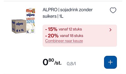 Alpro sojadrink en sojadrink zonder suiker in promo