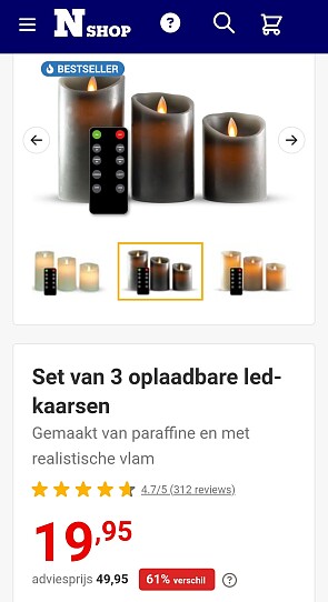 61% korting op oplaadbare kaarsensets 3 stuks