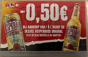 Coupon Desperados aan rek bij Delhaize