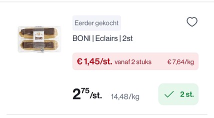 Boni Eclairs 2 stuks voor slechts 1,45€
