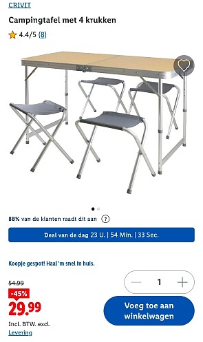 Lidl Dagdeal: CRIVIT Campingtafel met 4 krukken