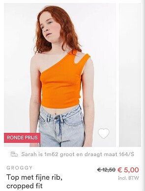 Groggy top met fijne rib, cropped fit