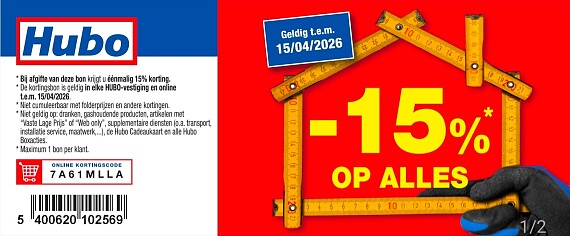 15% korting bij Hubo