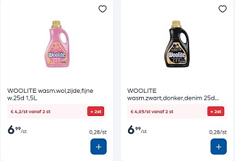 Woolite wasmiddelen goedkoper