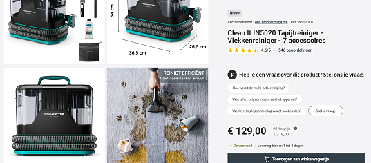 Rowenta Clean It IN5020 Tapijtreiniger - Vlekkenreiniger - 7 accessoires