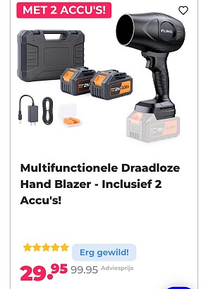 Multifunctionele Draadloze Hand Blazer Inclusief 2 Accu's