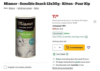Miamor - Sensible Snack 12x30g - Kitten - Puur Kip -70%