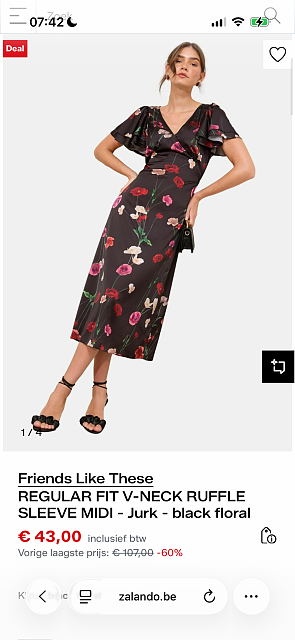 REGULAR FIT V-NECK RUFFLE SLEEVE MIDI - Jurk -60%