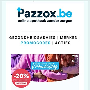 20% bij Pazzox voor Internationale Vrouwendag