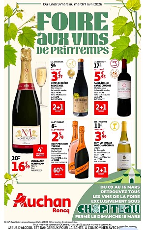 Wijnbeurs Auchan met o.a. Freixenet Cava €4,94/fles