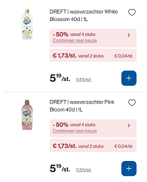 Dreft wasverzachter en wasmiddel aan heel mooie prijs