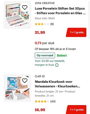 1+1 gratis op knutselspullen