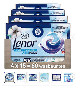 Lenor All-in-1 Wasmiddel Pods - Katoen Fris - 4 x 15 stuks
