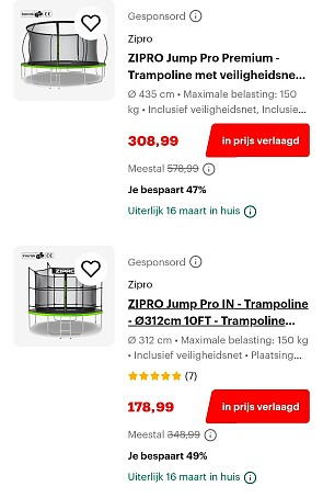 Zipro trampolines tot -54% bij Bol