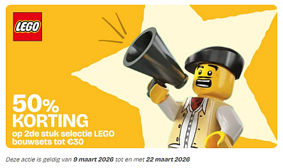 Dreamland Lego actie! 2de LEGO artikel uit de selectie aan 50% korting