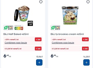Ben&Jerry ijs met dubbel korting