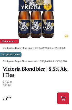 Victoria blond bier 6x33 cl 1+1 gratis op Delhaize.be