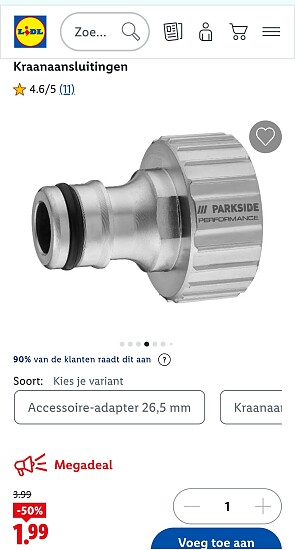 5 Kraanaansluitingen met 50% korting bij Lidl