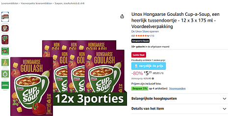 Soeperdeal!: Unox Hongaarse Goulash Cup-a-Soup - 12 x 3 x 175 ml - Voordeelverpakking