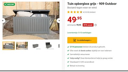 tuin opbergbox grijs -51% op nieuwsbladshop
