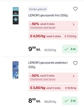 Lenor wasverzachter en parels in mooie korting