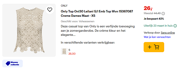 ONLY damestop maten XS en S aan €26,00 bij Bol