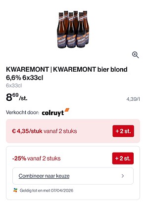 Kwaremont blond bier 6,6% 6x33 cl in promo
