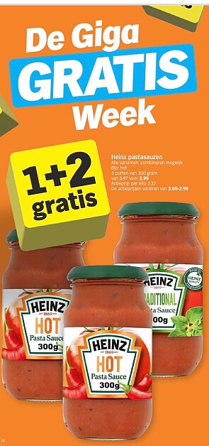 Heinz pastasauzen 1+2 gratis bij ah