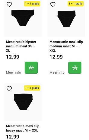 1+1 op menstruatie ondergoed