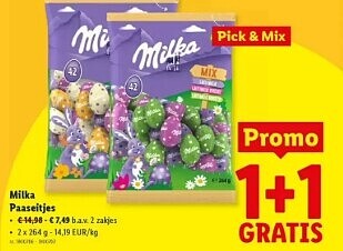Milka paaseitjes 1+1 gratis bij Lidl
