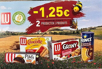 Coupon van Lu aan rek bij Delhaize