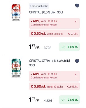 Cristal pils blikjes 33 cl veel goedkoper