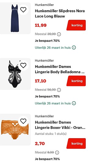 70% korting op Hunkemöller ondergoed