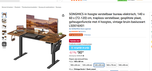 SONGMICS in hoogte verstelbaar bureau elektrisch