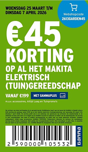 Tot €45 korting op Makita elektrisch (tuin)gereedschap