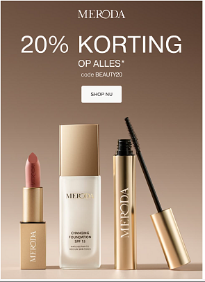 -20% op beauty en make-up bij Meroda 💄