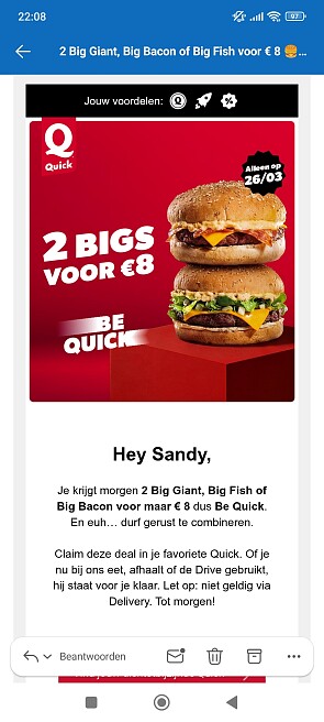 2 big burgers voor €8 bij Quick